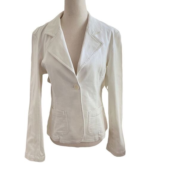 Talbots White Cotton Twill Stretch Blazer Single Button Jacket Size 6 - Picture 1 of 8